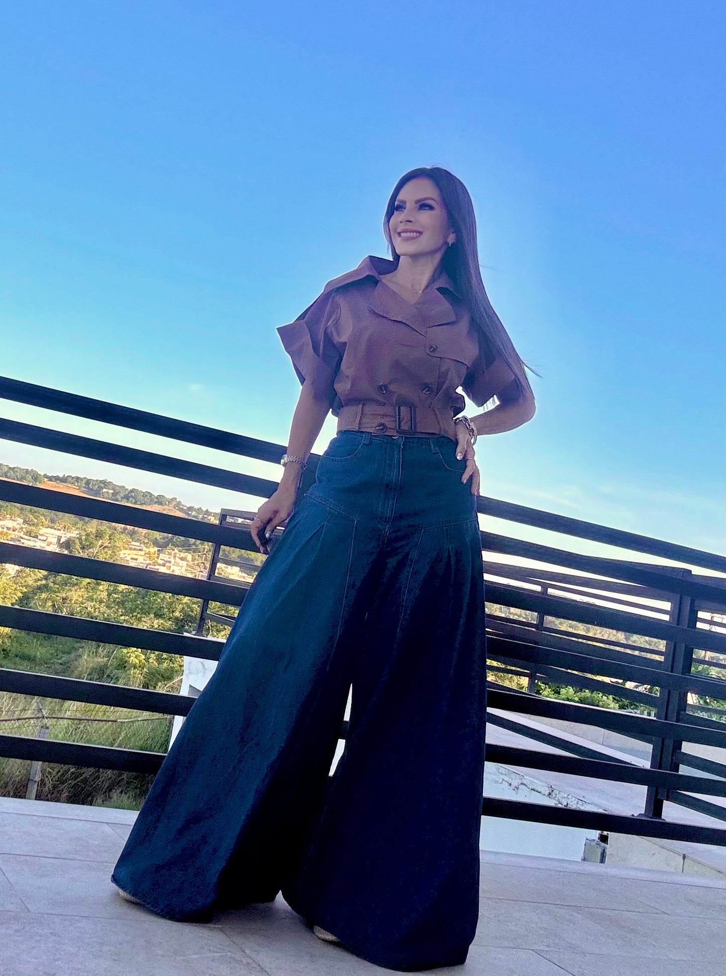 Denim Flow Palazzo Skirt Pant