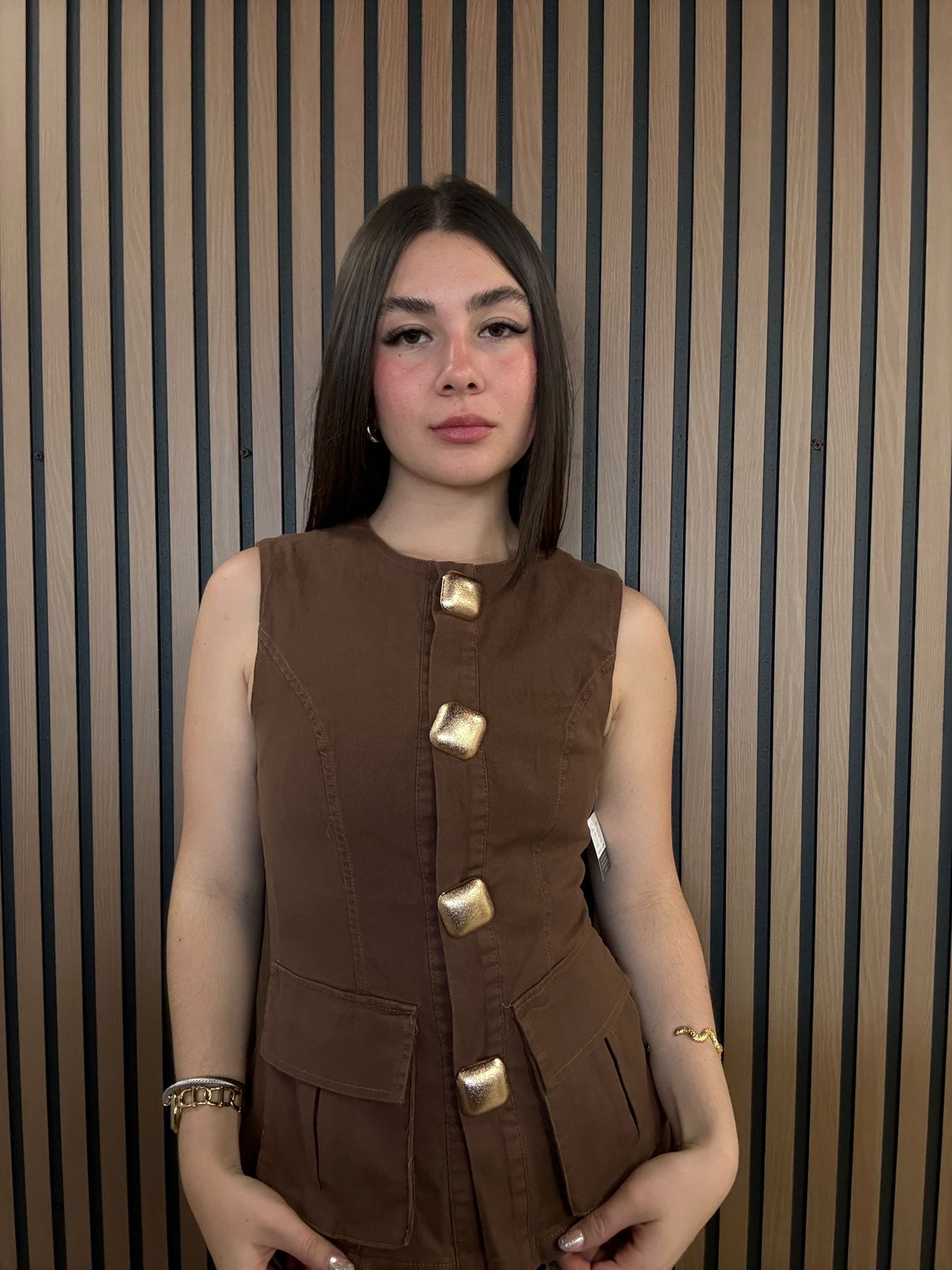 Brown Denim Chic Top