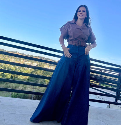 Denim Flow Palazzo Skirt Pant