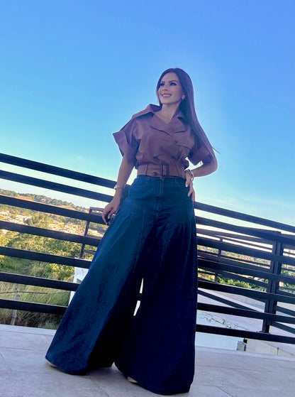 Denim Flow Palazzo Skirt Pant