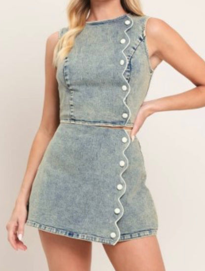 Denim Chic Set Skirt Short