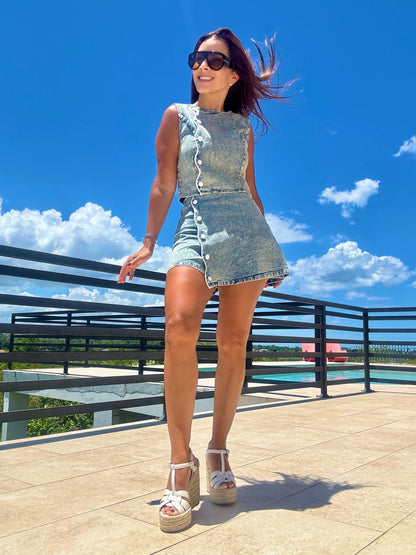 Denim Chic Set Skirt Short