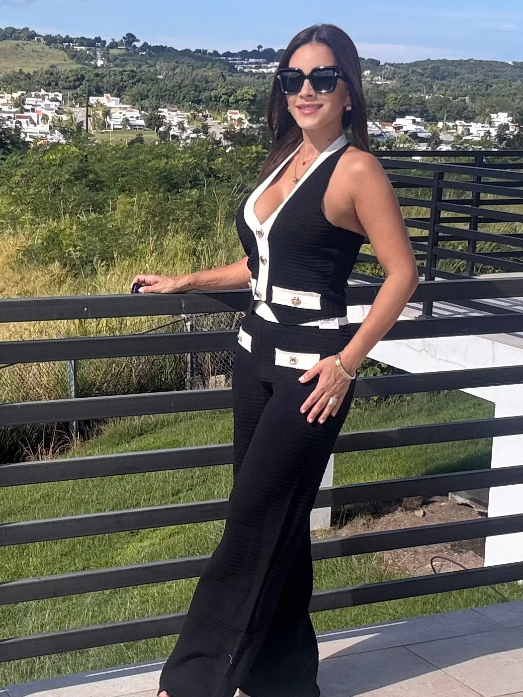 Rib Knit Set Pant Black & White