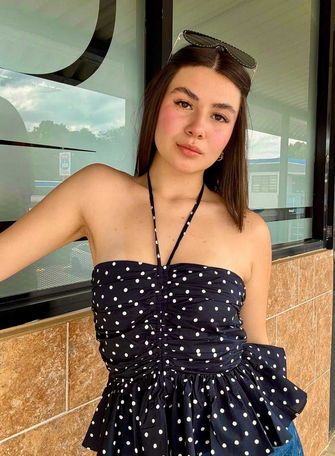 Top Polka Glam Halter – Navy