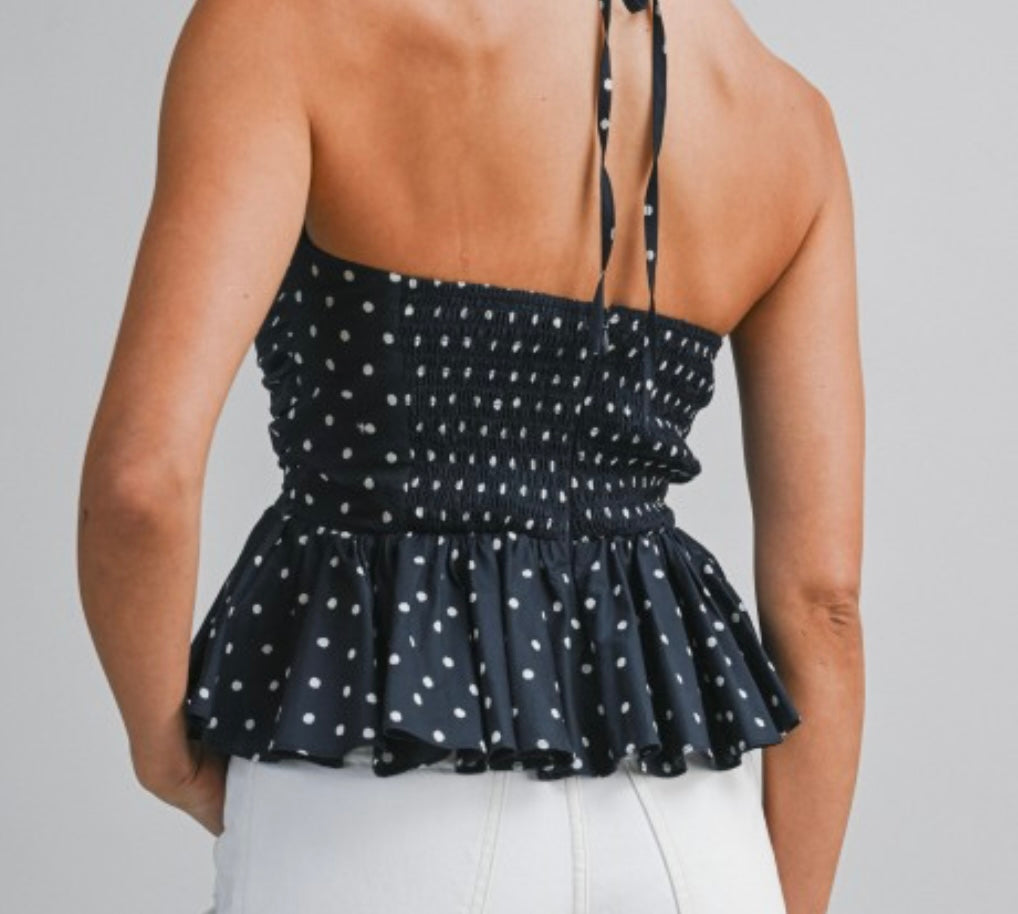 Top Polka Glam Halter – Navy