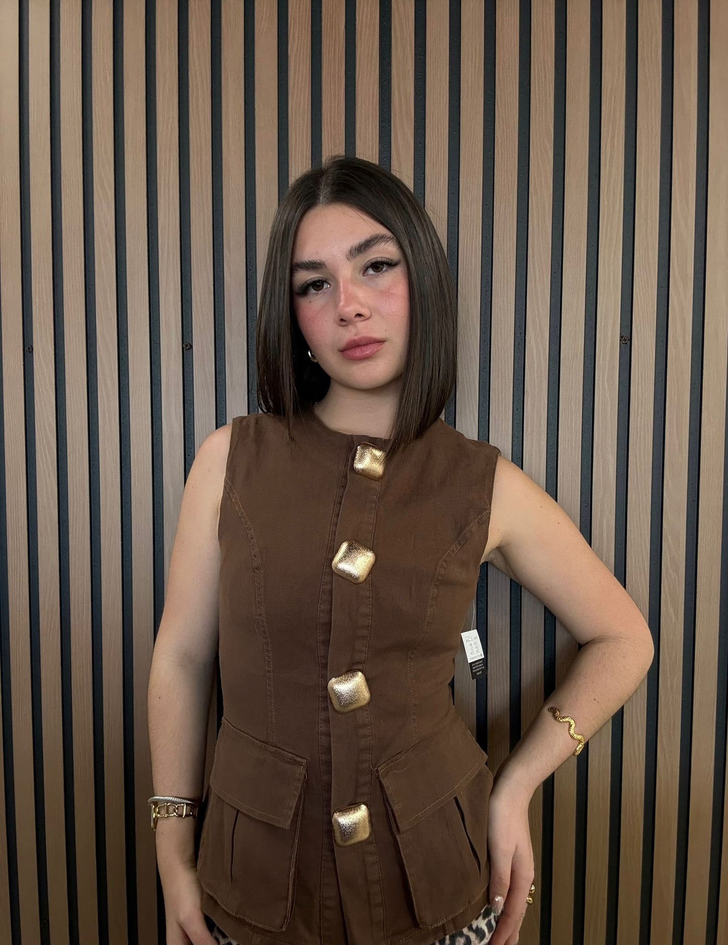 Brown Denim Chic Top