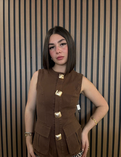 Brown Denim Chic Top