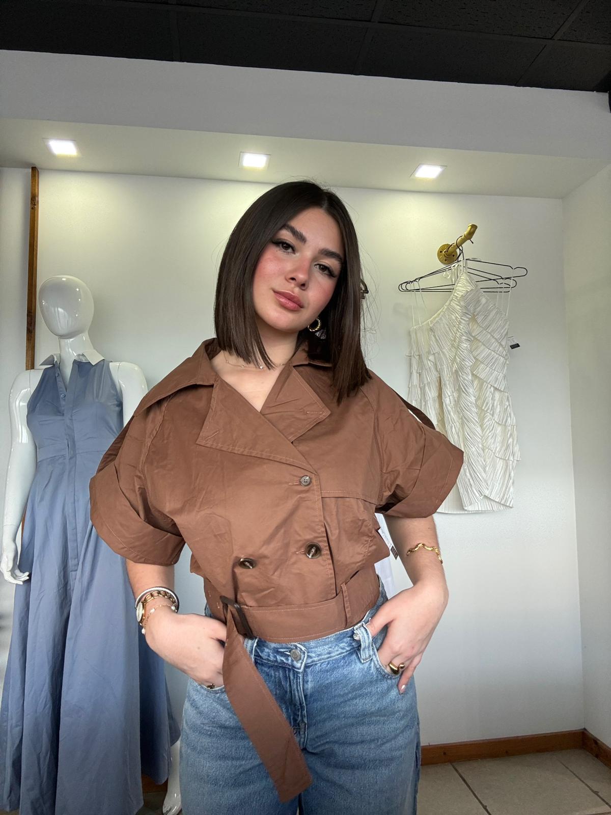 Top Trench Cropped Marrón