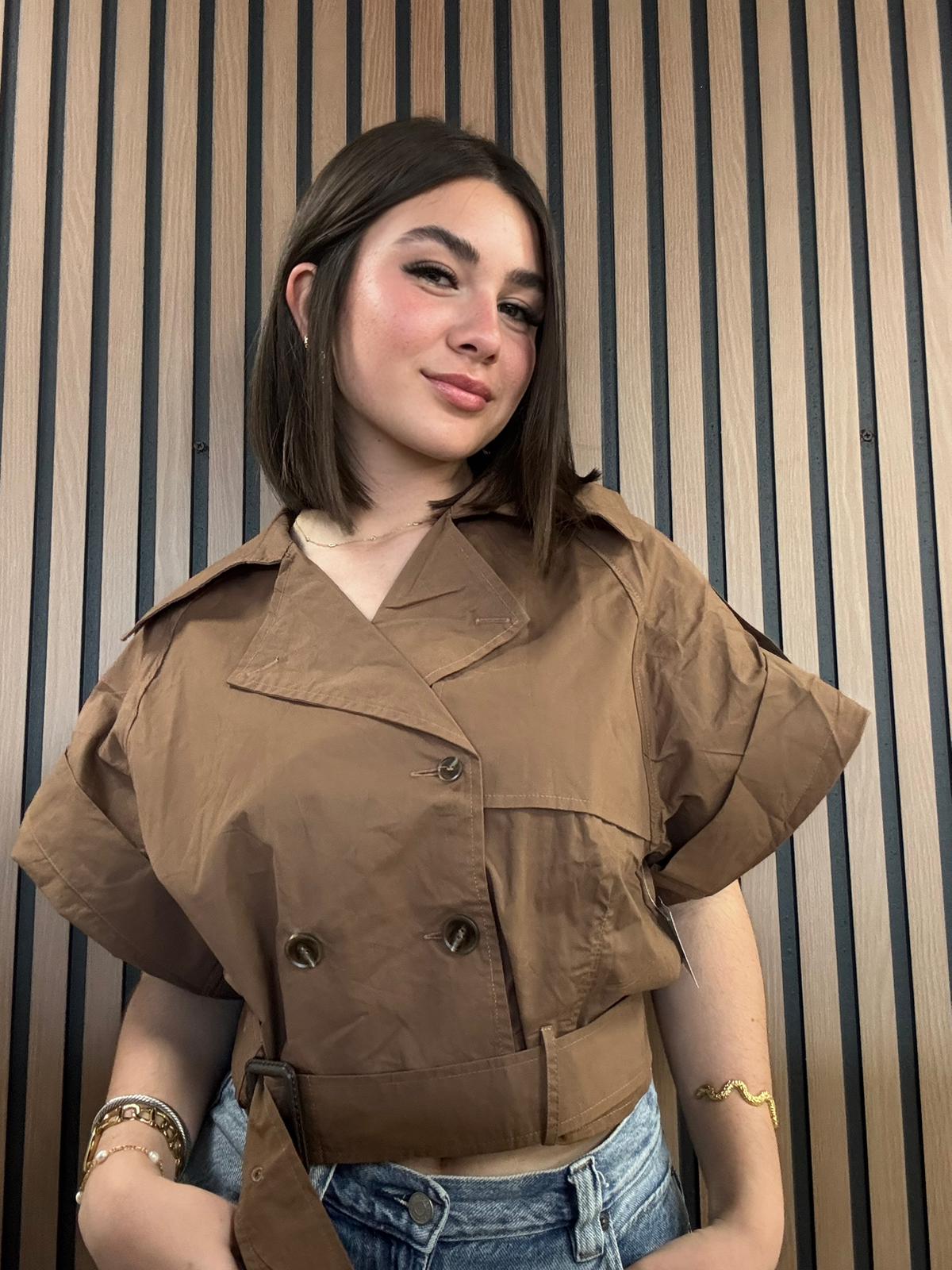 Top Trench Cropped Marrón