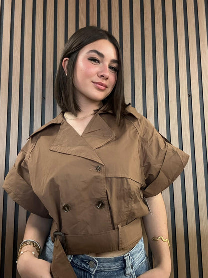 Top Trench Cropped Marrón