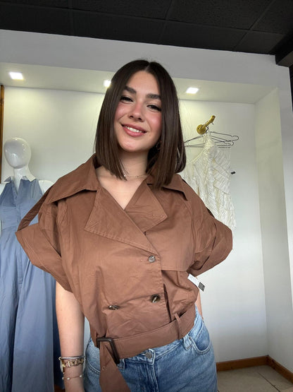 Top Trench Cropped Marrón