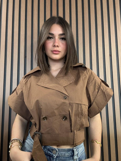 Top Trench Cropped Marrón