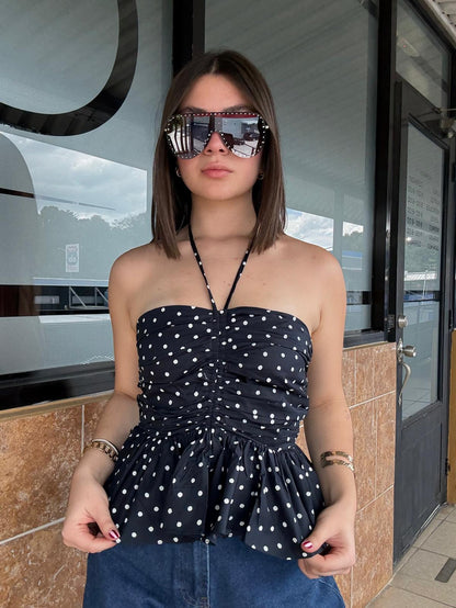 Top Polka Glam Halter – Navy