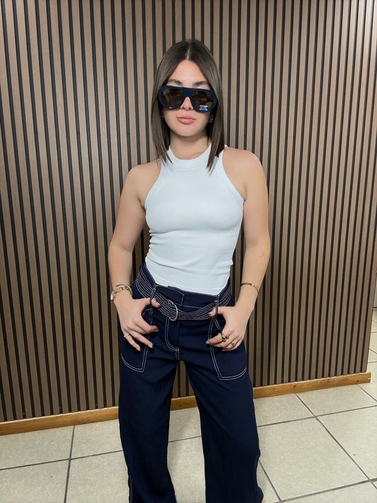 Contrast Stitch Navy Pant